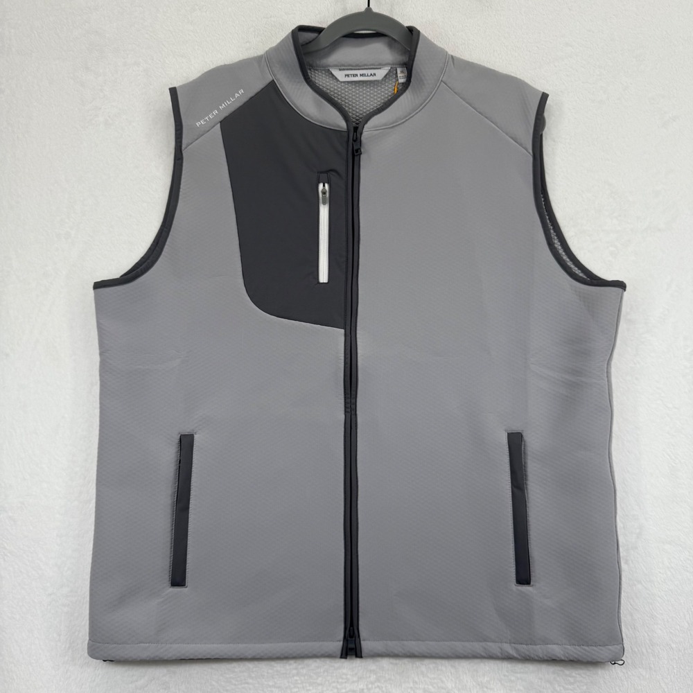 Peter Millar Crown Sport Gale‎ Vest Mens XL Sleeveless Gray Full Zip Golf